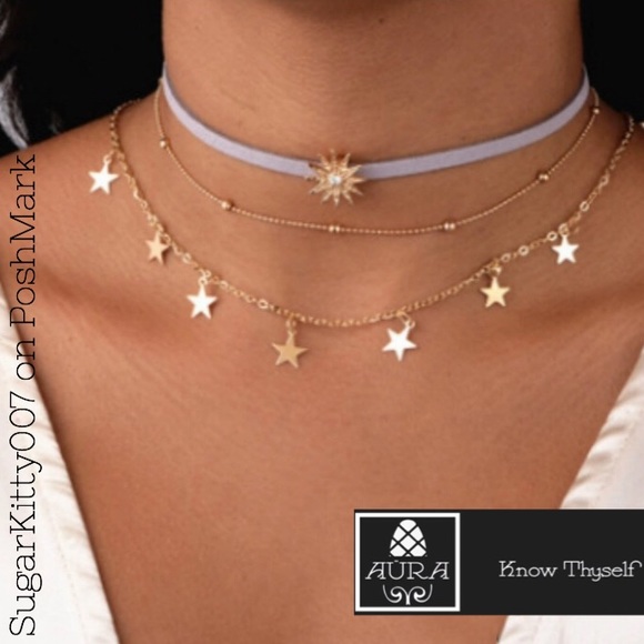 Aura Jewelry - 3 Pc Dainty Delicate Multilayer Choker Necklace